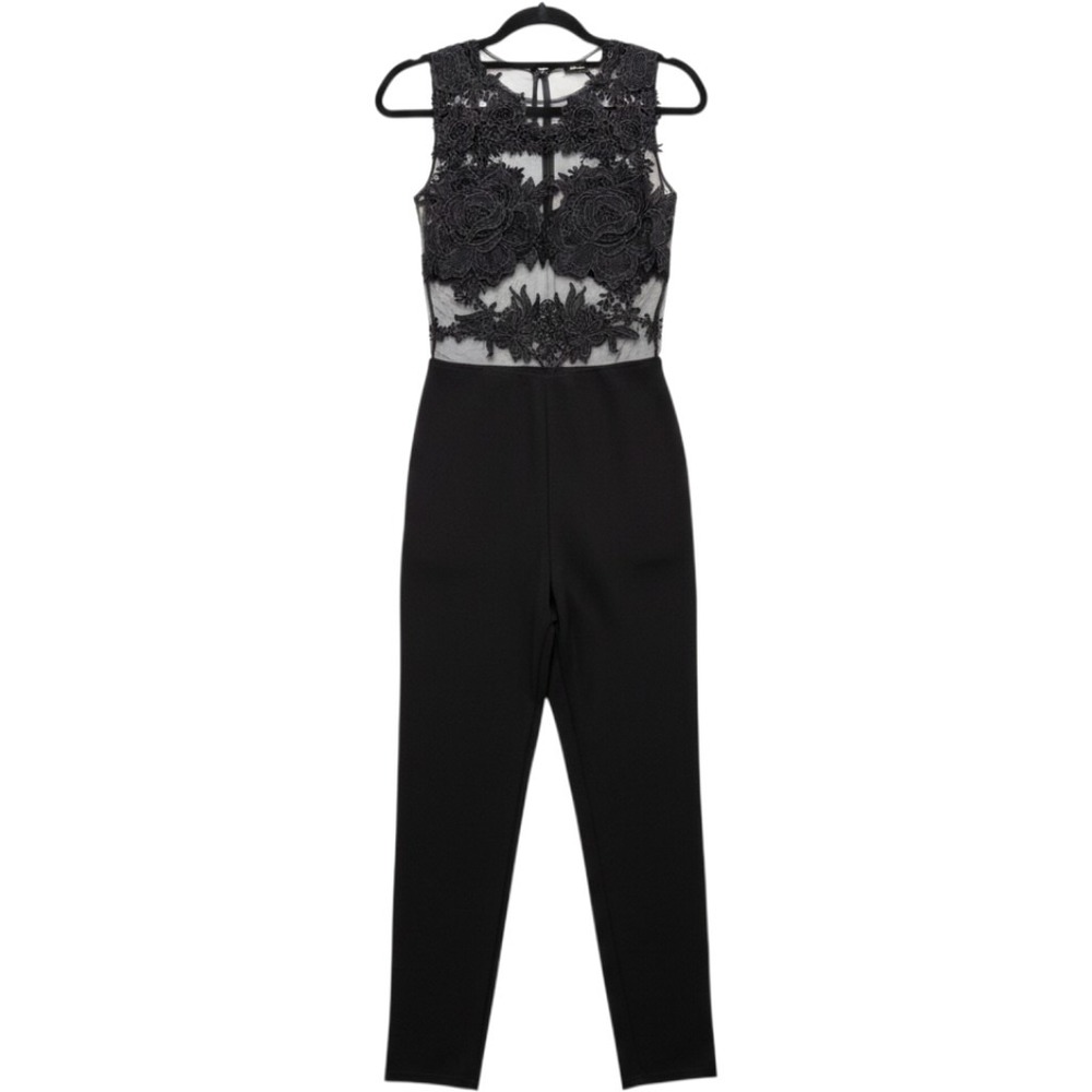 Banjul Black Lace Mesh Bodice Jumpsuit Womens Small Sleeveless Floral Glam